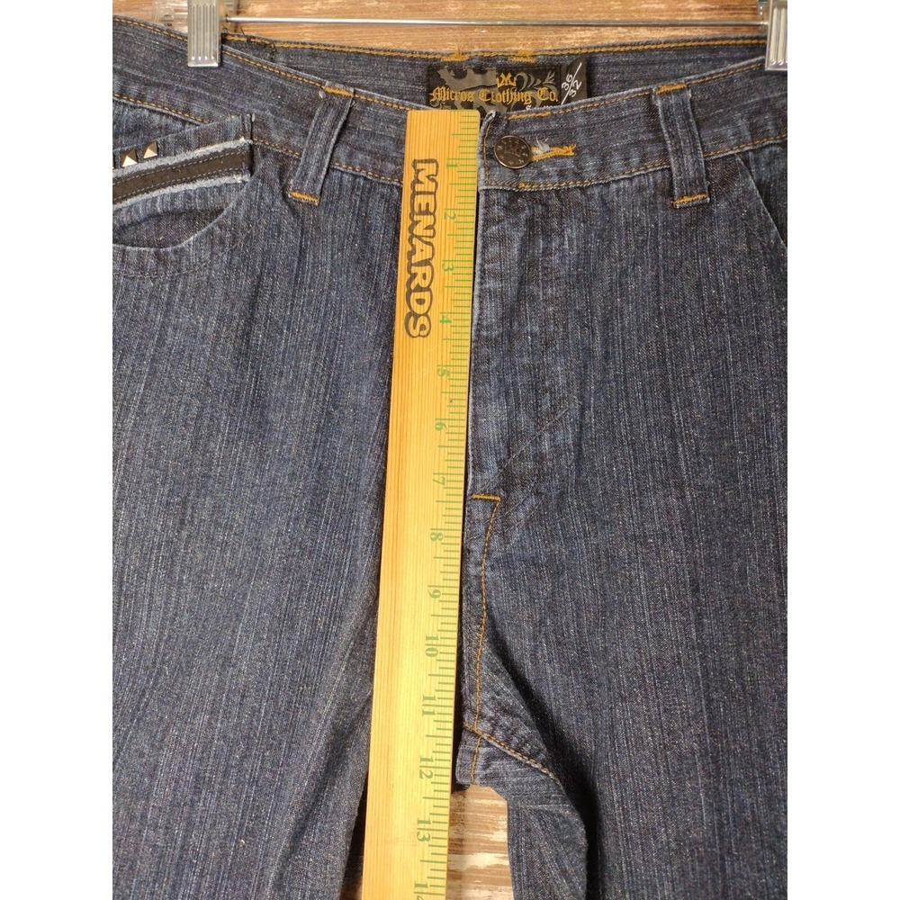 Micros Clothing Y2k Baggy Jeans Bootcut Dark Blue Denim Stud Pockets 36x32 90's - Picture 8 of 16